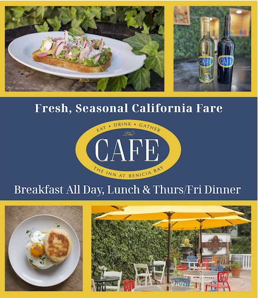 Benicia cafe serving fresh, seasonal California fare with beautiful outdoor garden seating. 